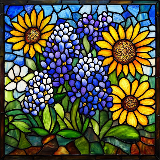 Sunflowers And Bluebonnets Abstract Diamond Art Kit