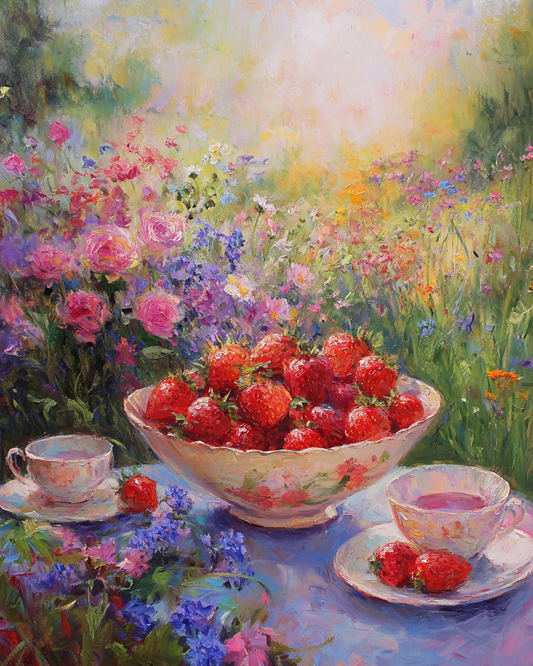 Tea And Strawberries Diamond Art Kit