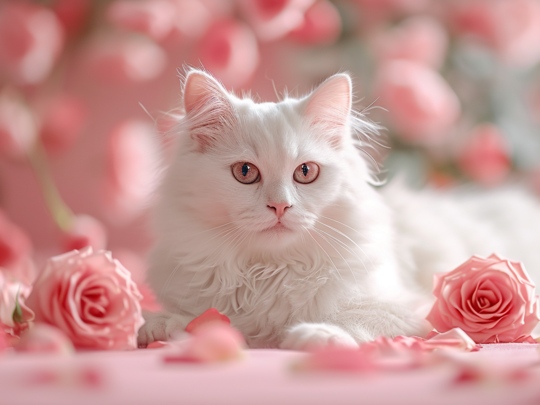 Pink Rose White Cat Diamond Art Kit