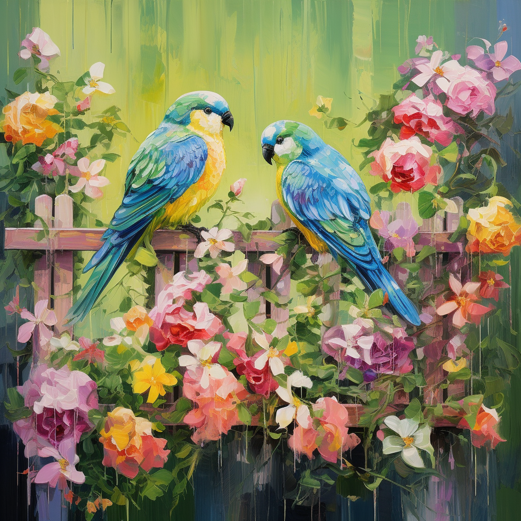Two Parrots On A Fence Diamond Art Kit