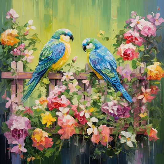 Two Parrots On A Fence Diamond Art Kit