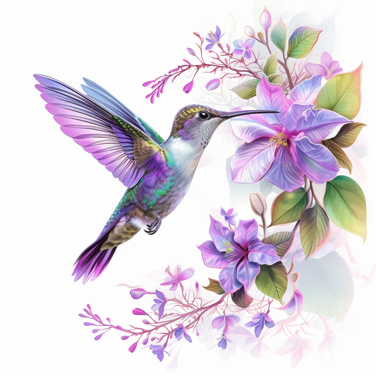 Light Purple Flower Hummingbird Diamond Art Kit