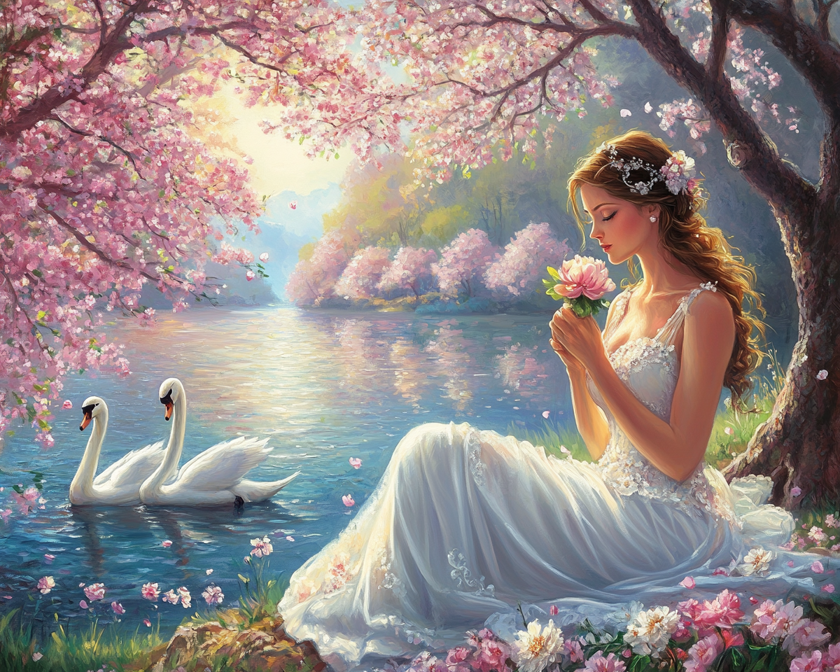 Woman And Swans Diamond Art Kit