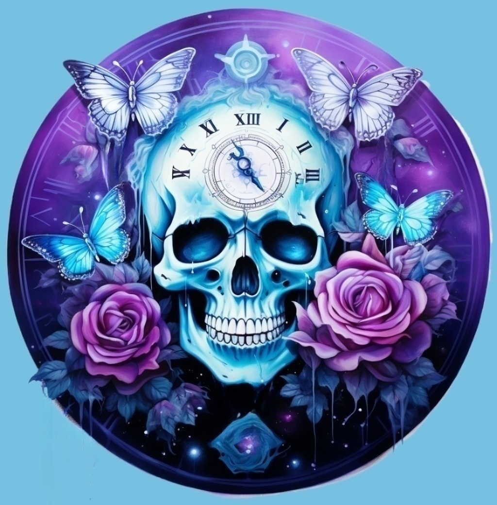 Purple Rose Skull Clock Diamond Art Kit