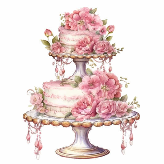 Pink Flower Two Tier Cake Diamond Art Kit