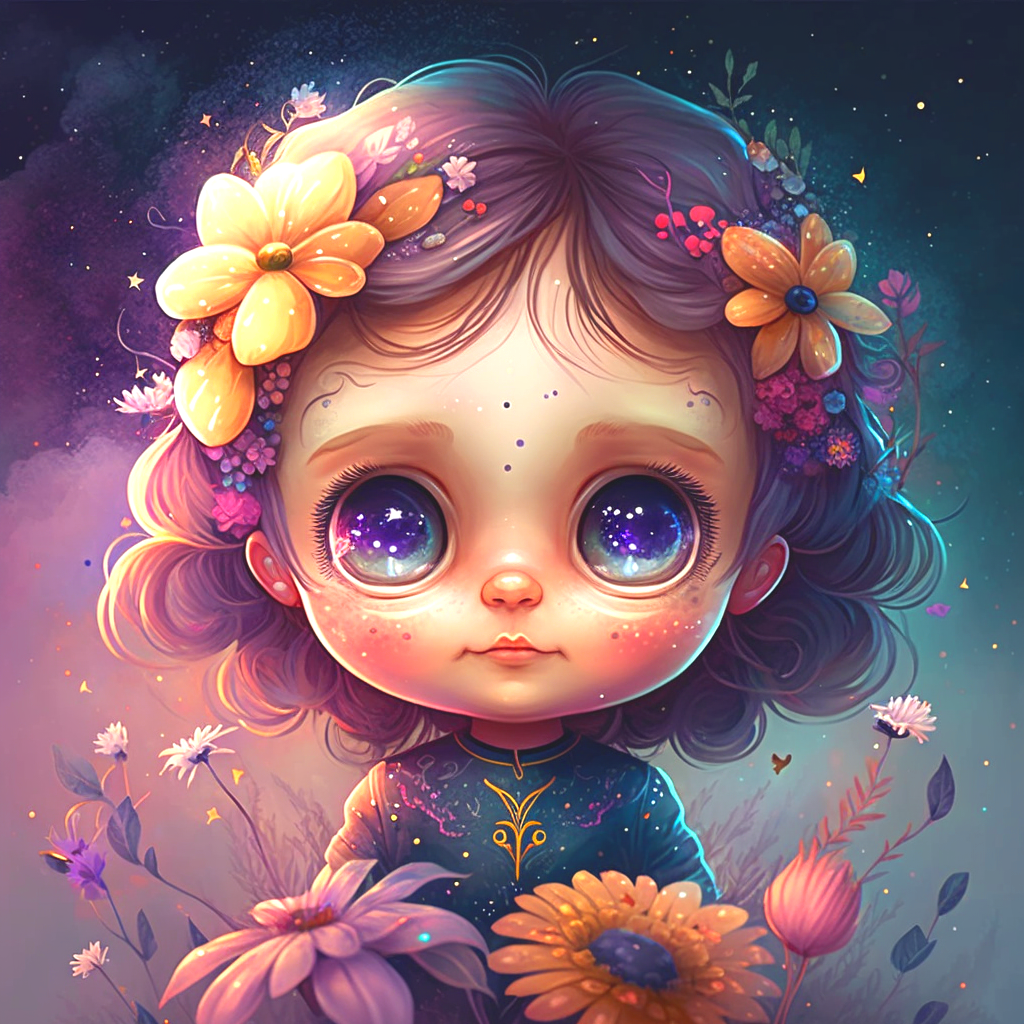 Bigeye Girl Flowers Diamond Art Kit