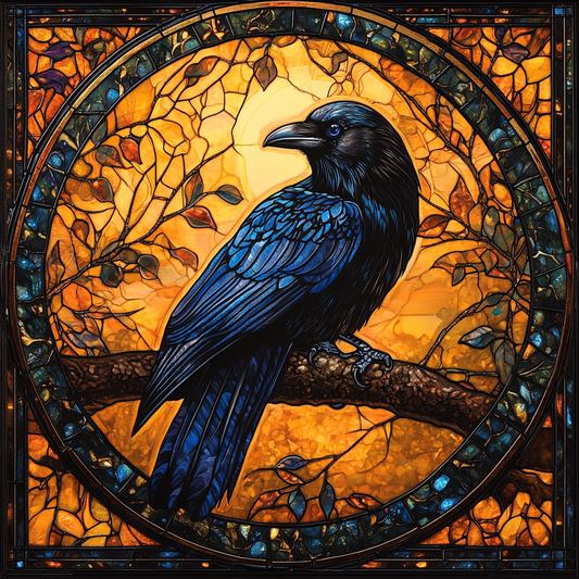 Yellow Orange Background Raven Circle Diamond Art Kit