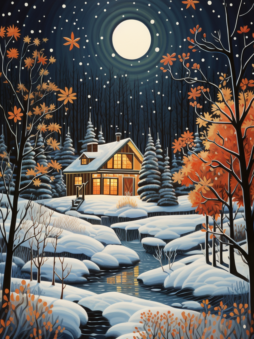 Abstract Moon Cabin In The Snow Diamond Art Kit