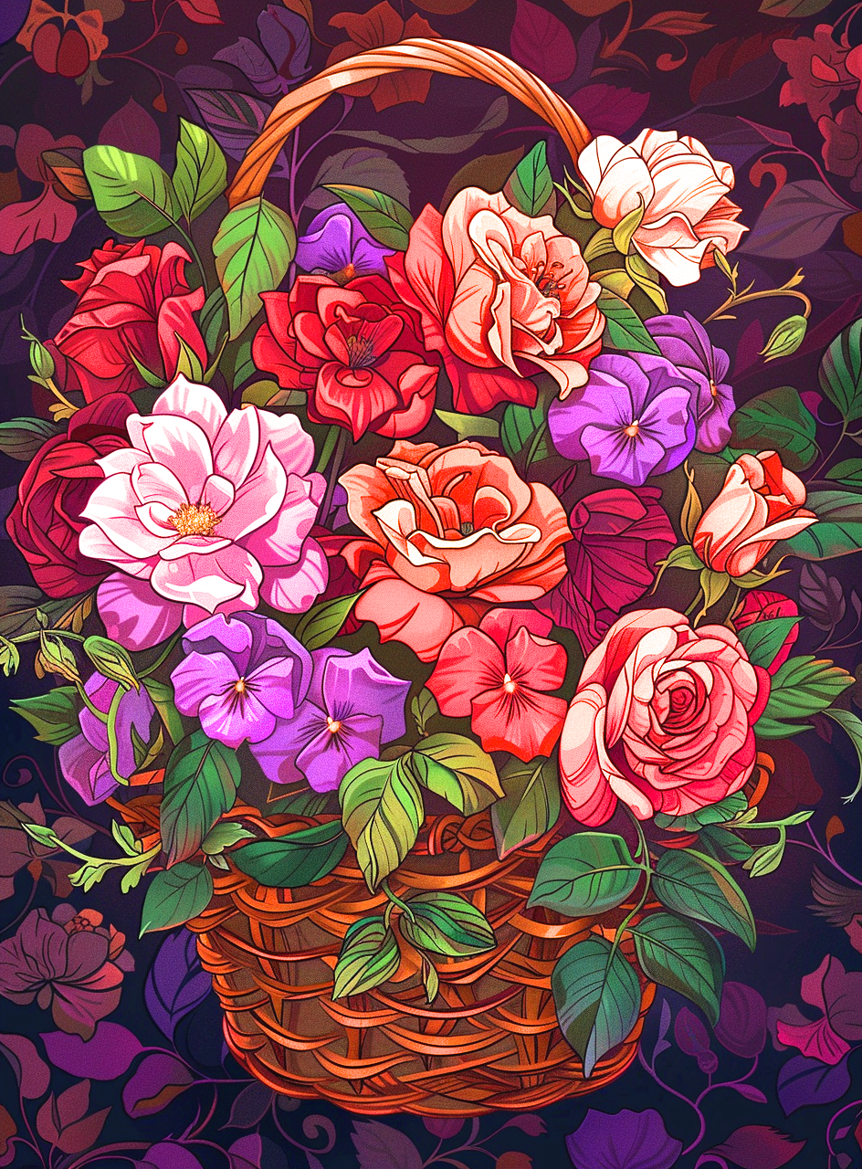 Handle Basket Of Flowers Diamond Art Kit