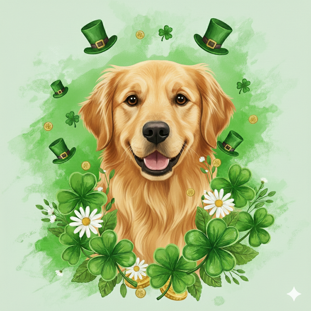 Shamrocks And Golden Retriever Diamond Art Kit