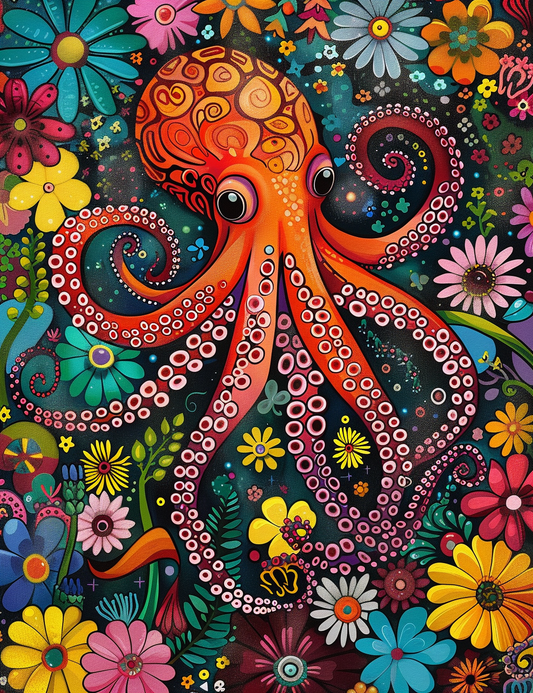 Orange Abstract Octopus Diamond Art Kit