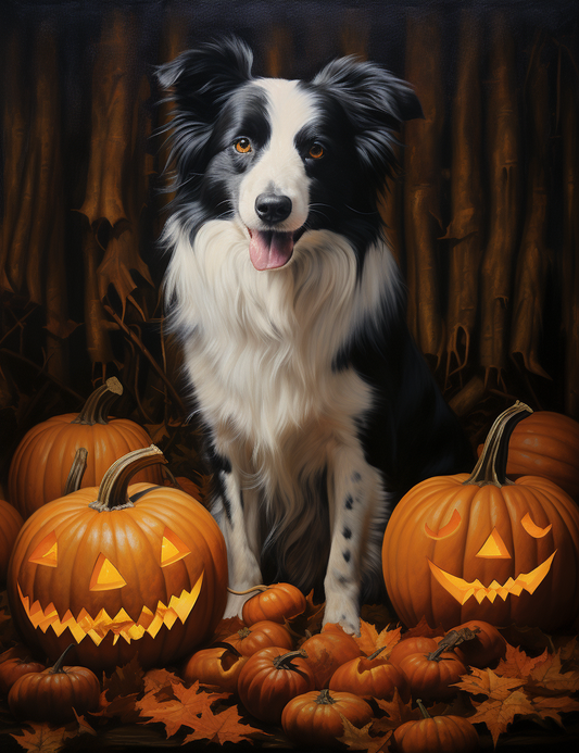 Border Collie Pumpkins Diamond Art Kit