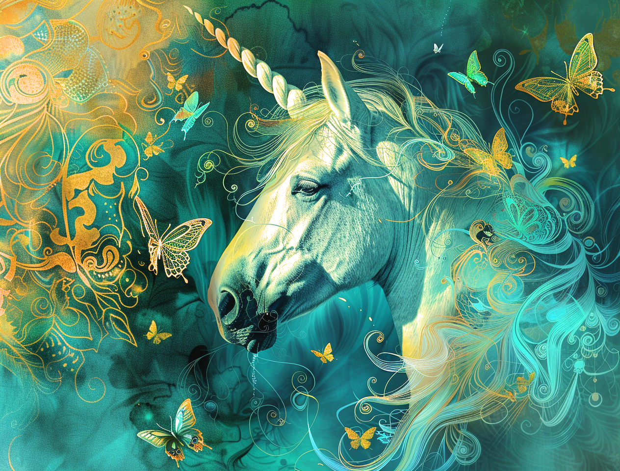 Scrolling Butterflies White Unicorn Diamond Art Kit