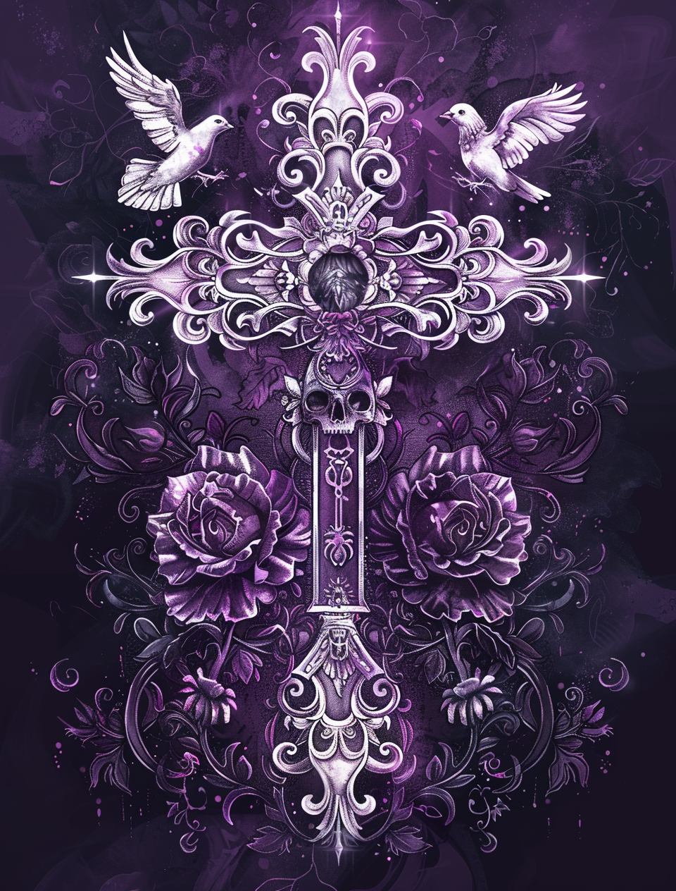 Two Flowers Two Doves Cross Diamond Art Kit