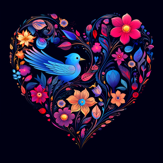 Bluebird Flower Heart Diamond Art Kit