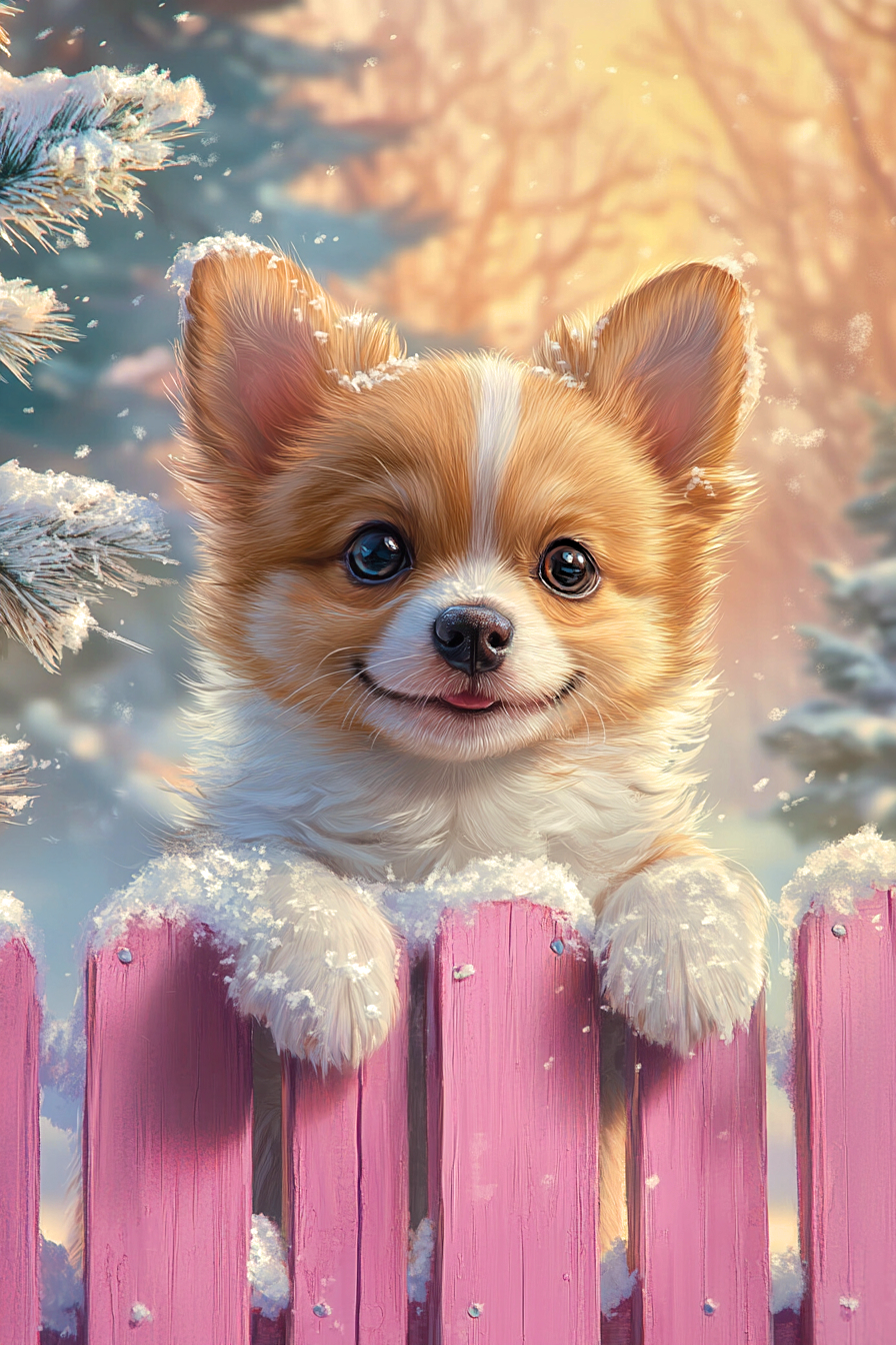 Pink Fence Puppy Diamond Art Kit