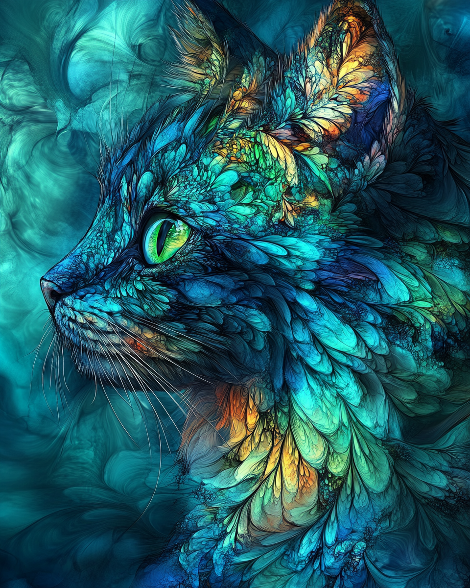 Abstract Teal Cat Diamond Art Kit