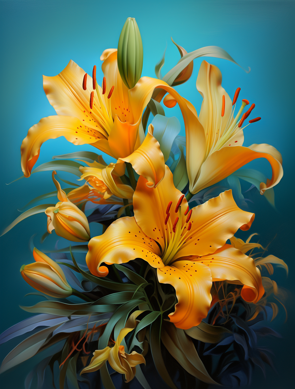 Blue Background Yellow Lilies Diamond Art Kit
