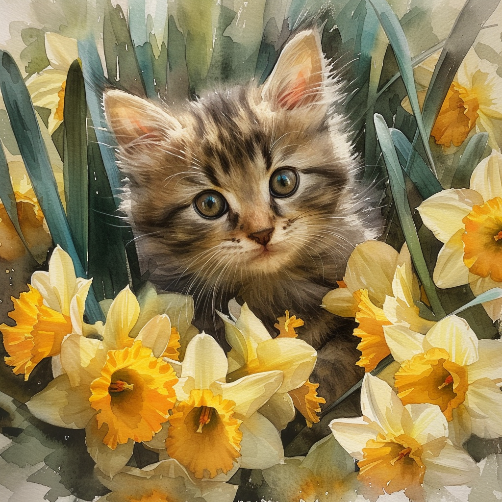 Yellow Daffodil Kitten Diamond Art Kit