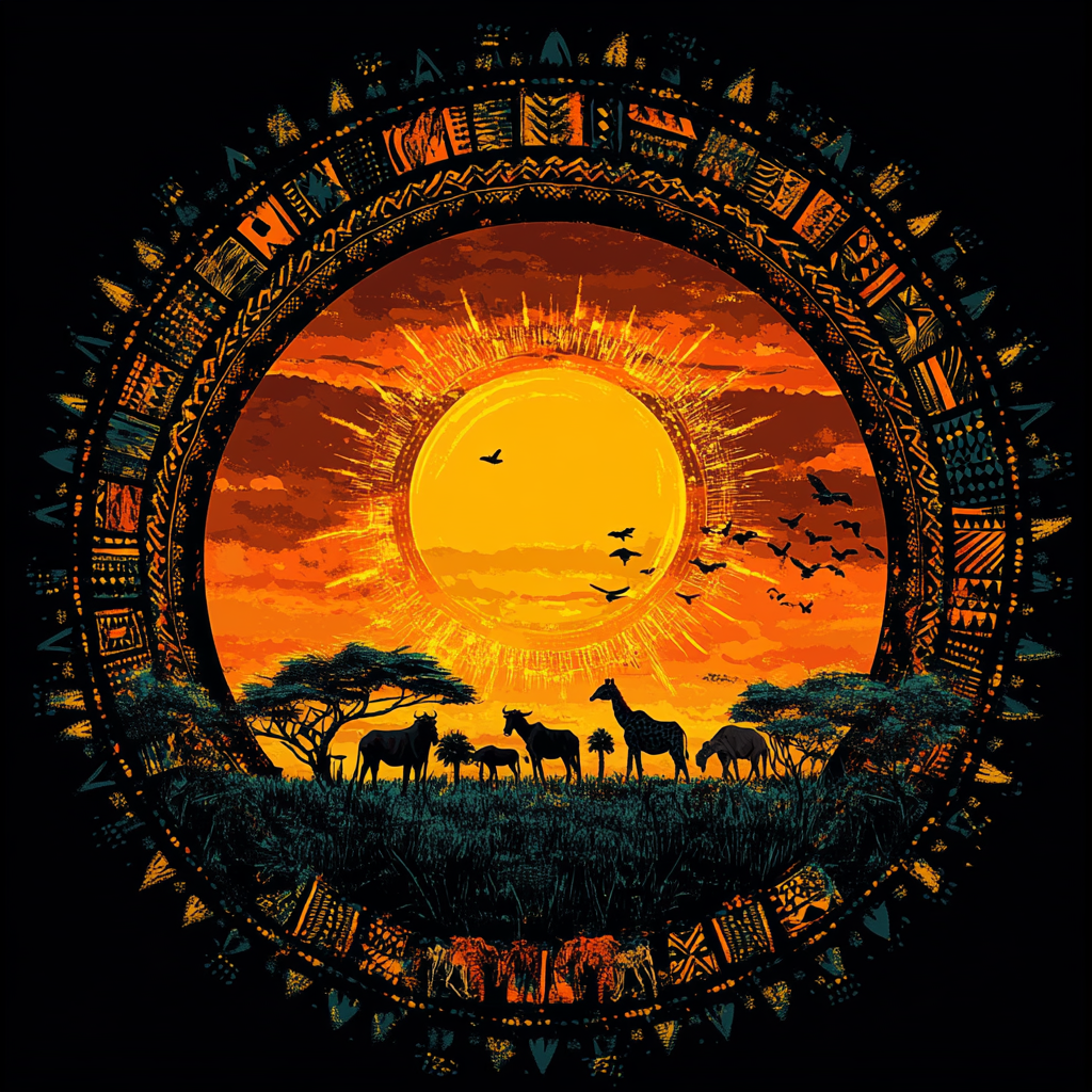 African Animal Silhouette Circle Diamond Art Kit