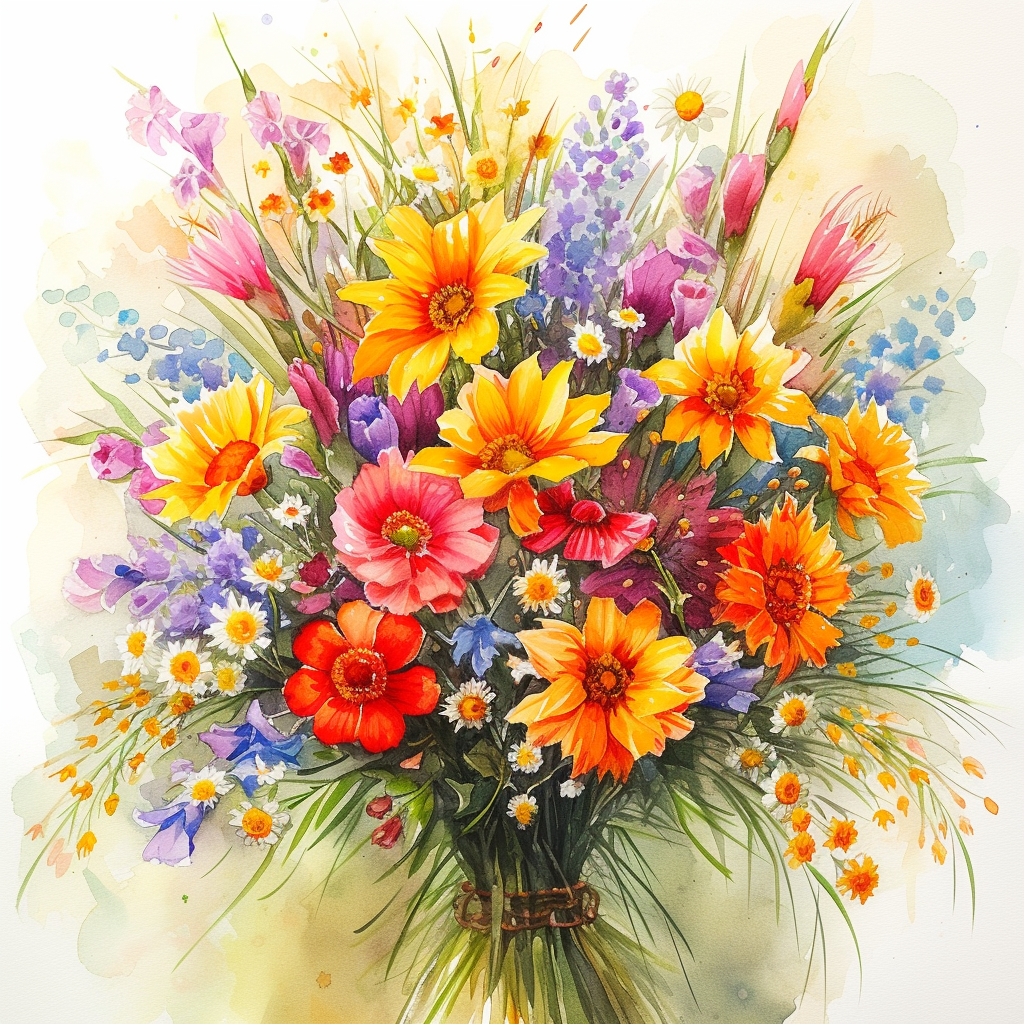 Spring Flower Bouquet Watercolor Diamond Art Kit