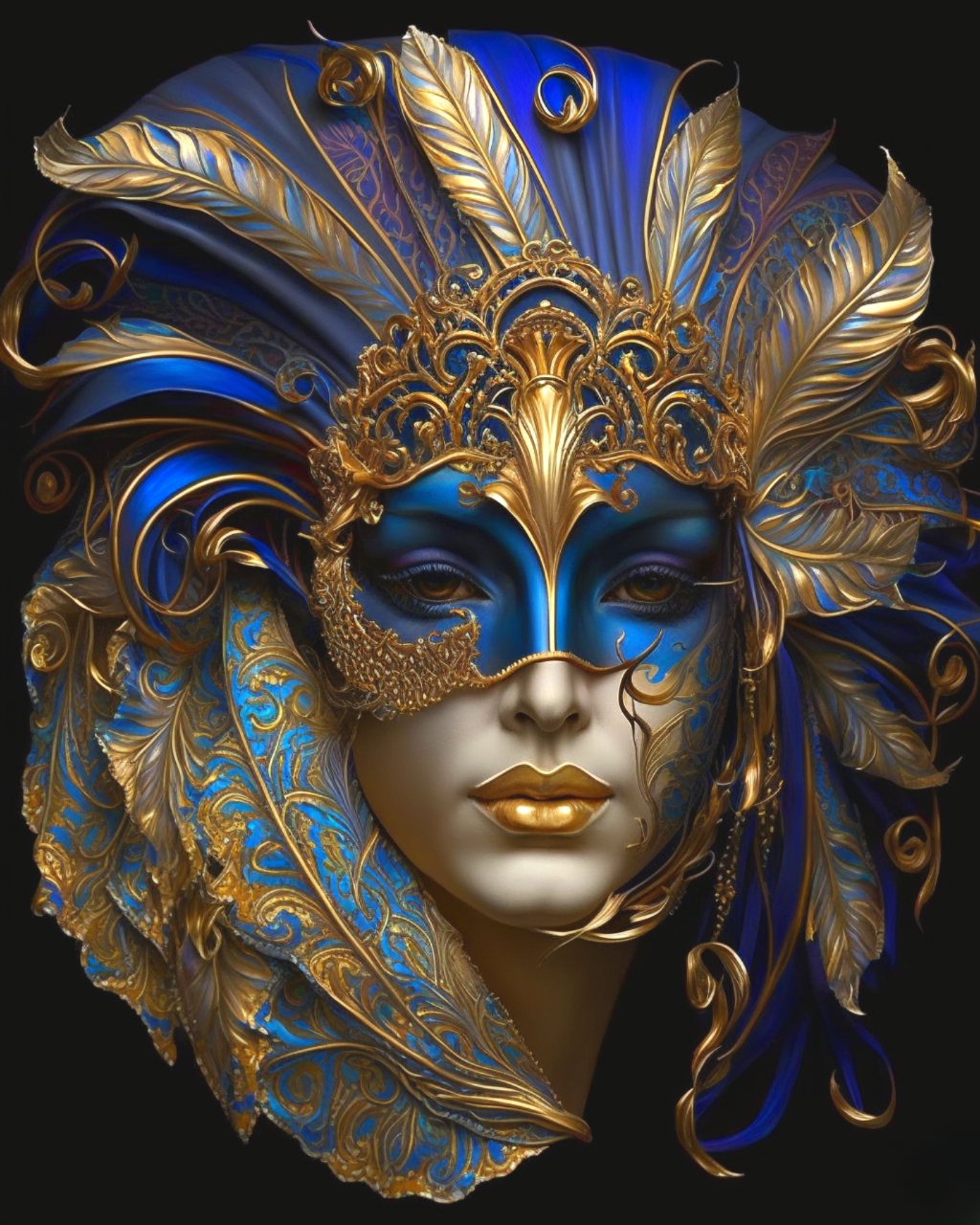 Blue Eyed Blue Gold Mask Diamond Art Kit