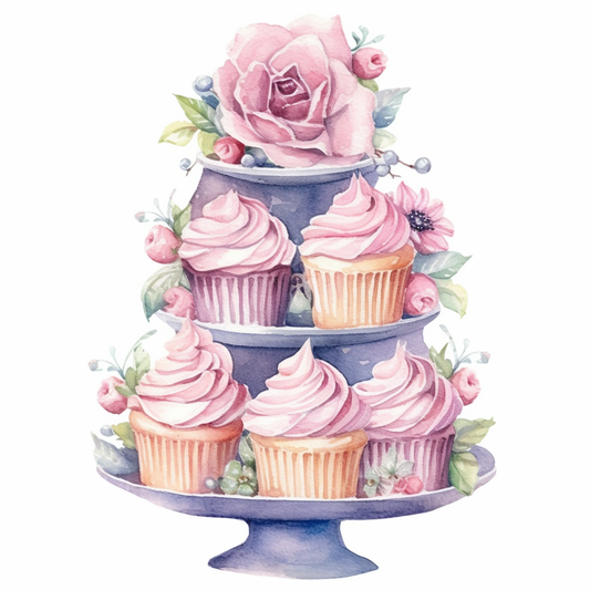 Purple Stand Of Cupcakes Diamond Art Kit