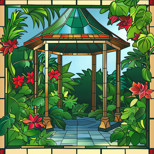 Tropical Garden Gazebo Abstract Diamond Art Kit