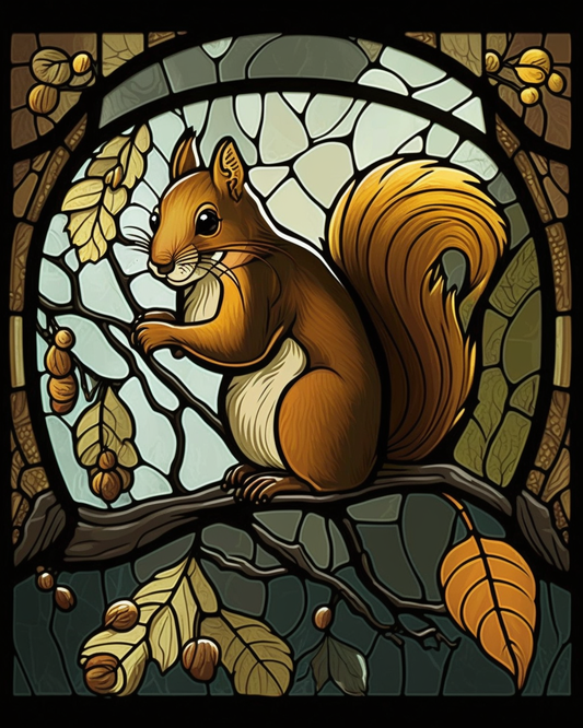 Abstract Tree Branch Squirrel Diamond Art Kit