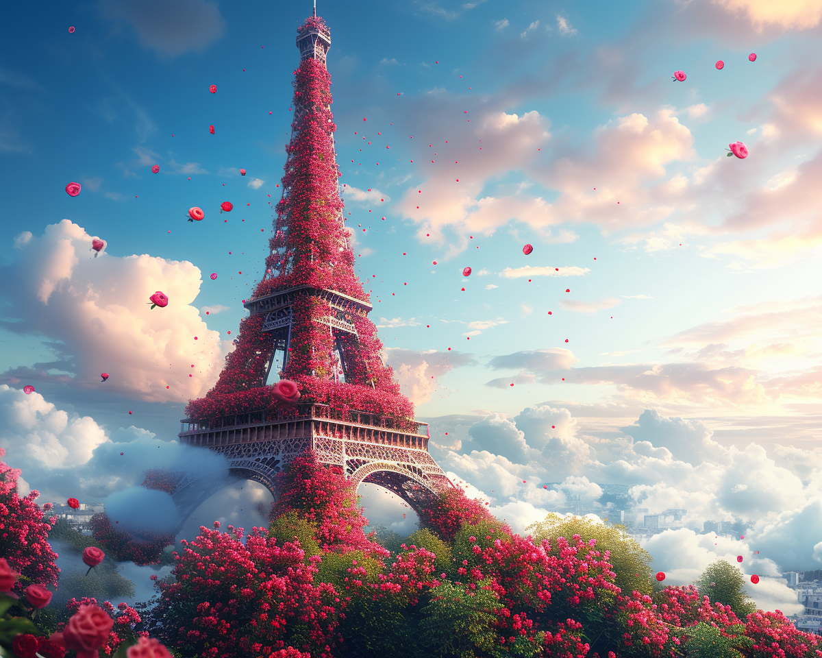 Abstract Pink Flower Eiffel Tower Diamond Art Kit