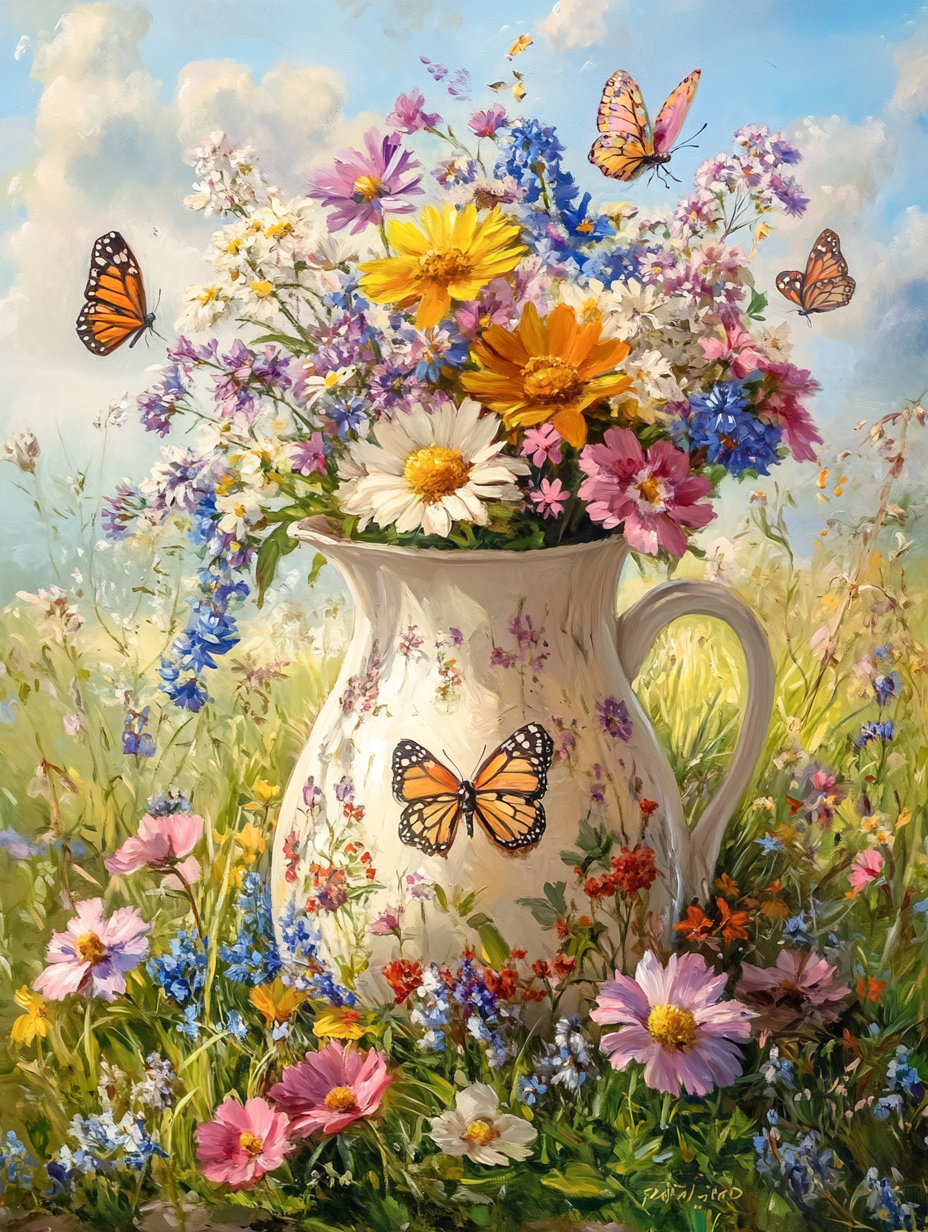 Pitcher Of Flowers Meadow Diamond Art Kit