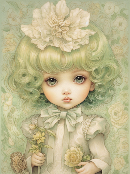 Green Hair Little Girl Diamond Art Kit