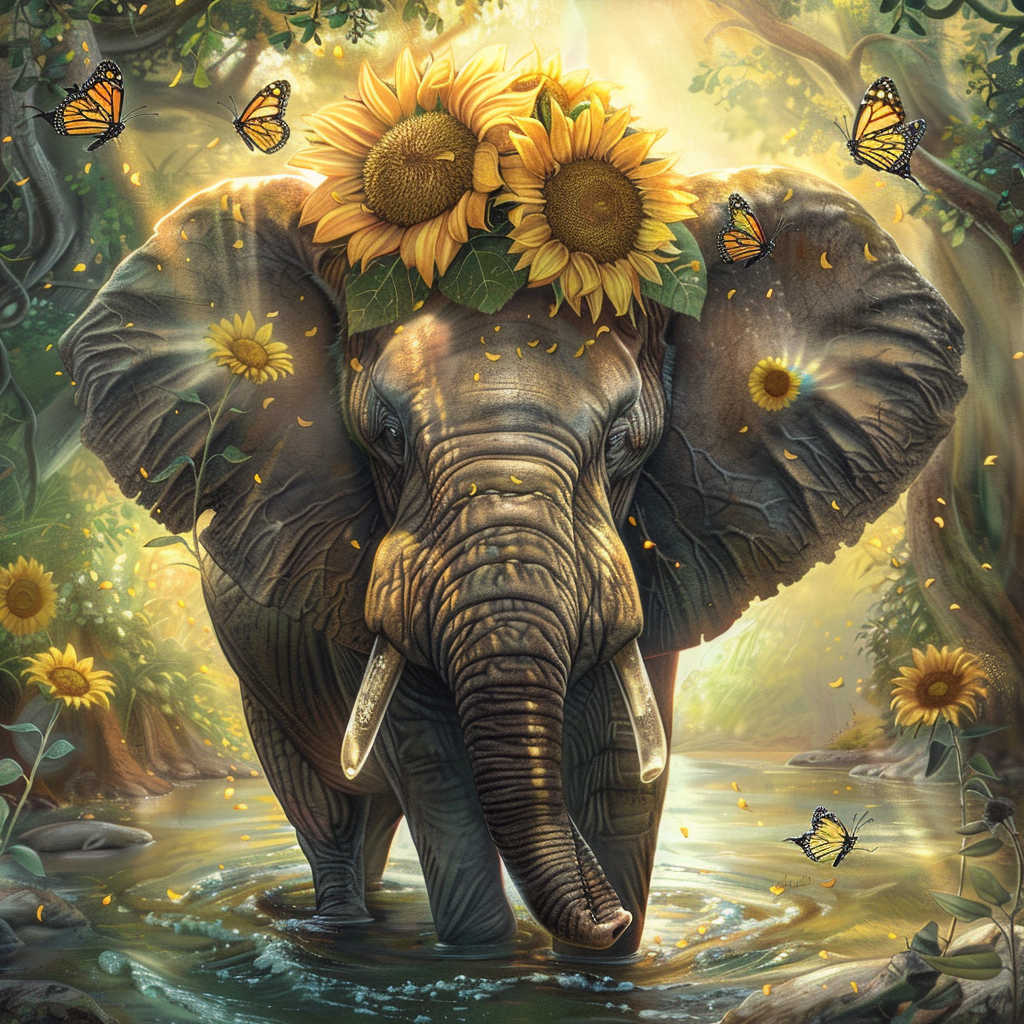 Sunflowers And Butterflies Elephant Diamond Art Kit