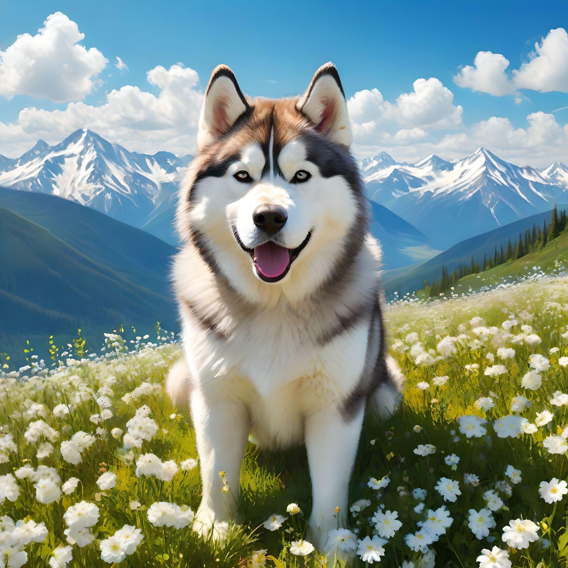 Alaskan Malamute In The Meadow Diamond Art Kit