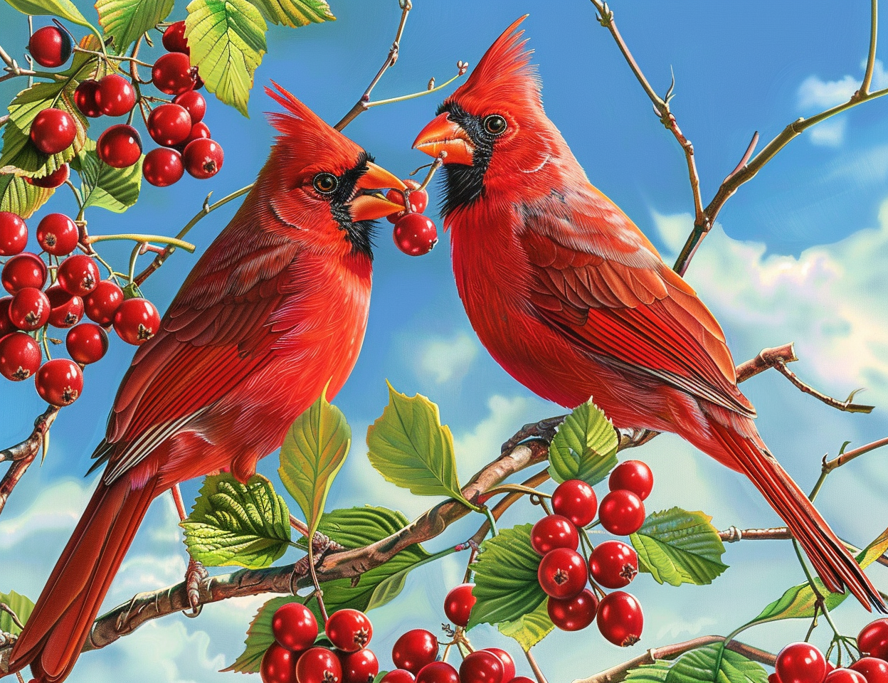 Cardinals Eating Berries Diamond Art Kit
