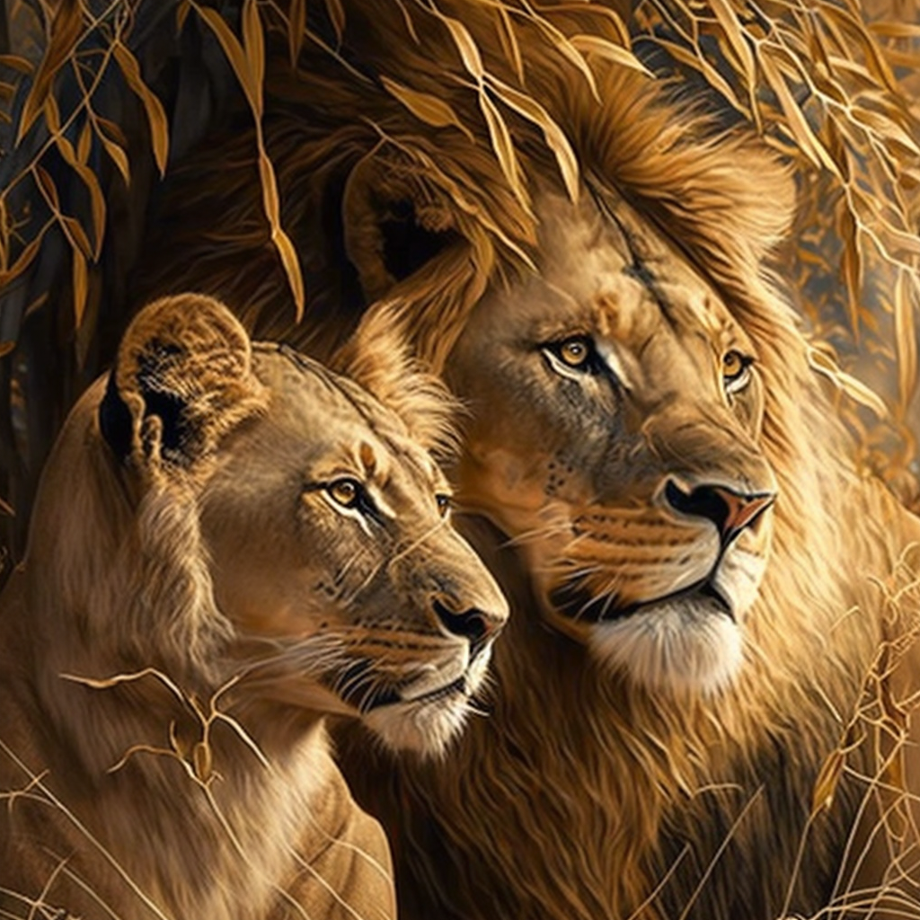 Lions In The Golden Brush Diamond Art Kit