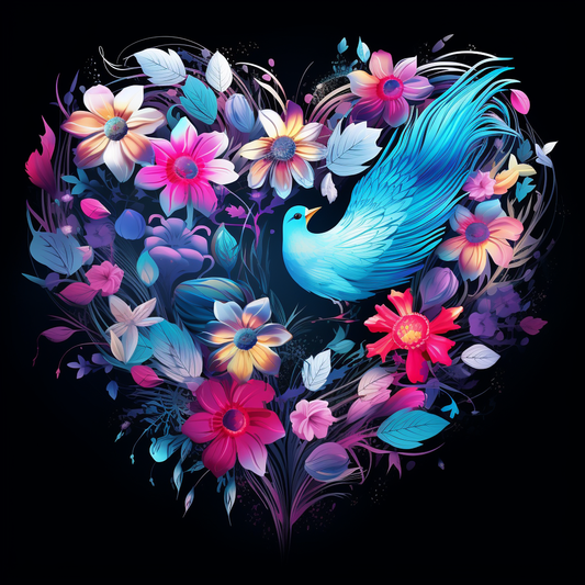 Blue Abstract Bird Flower Heart Diamond Art Kit