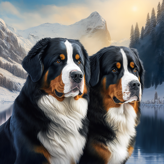Bernese Mountain Dogs In The Mountains Diamond Art Kit