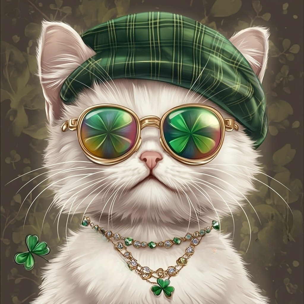 Saint Patricks White Cat Diamond Art Kit