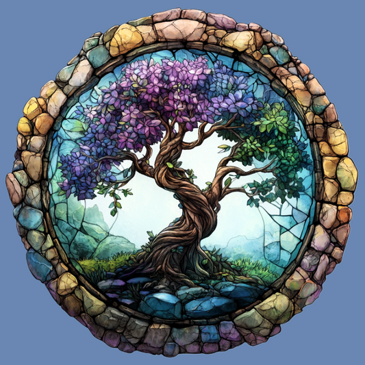 Abstract Purple Leave Tree Circle Diamond Art Kit