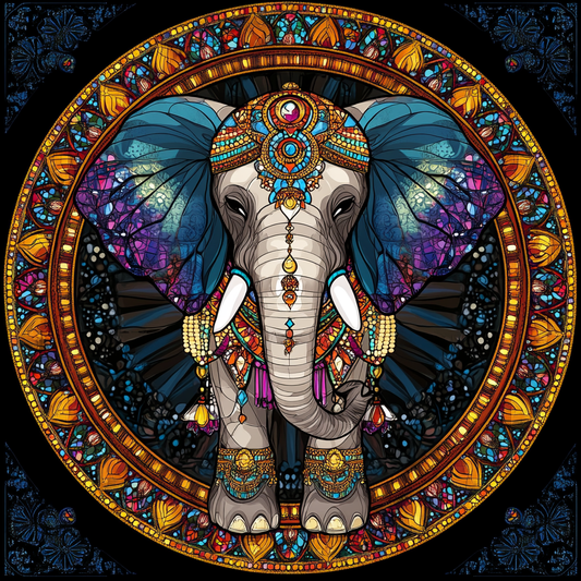Blue Purple Ear Elephant Circle Diamond Art Kit