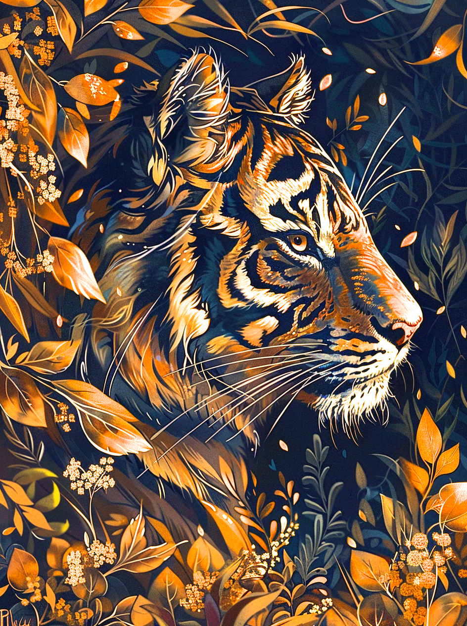 Side Profile Gold Tiger Diamond Art Kit