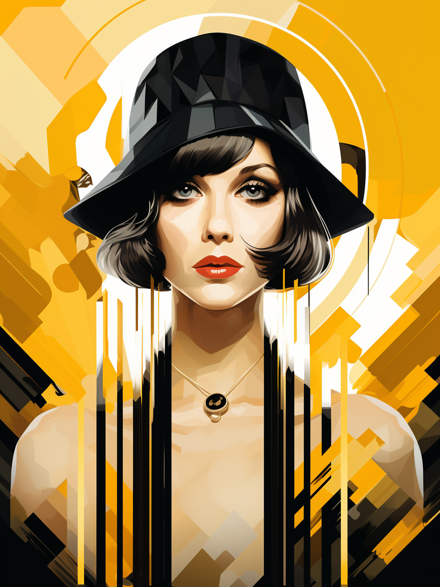 Black And Yellow Art Deco Flapper Woman Diamond Art Kit