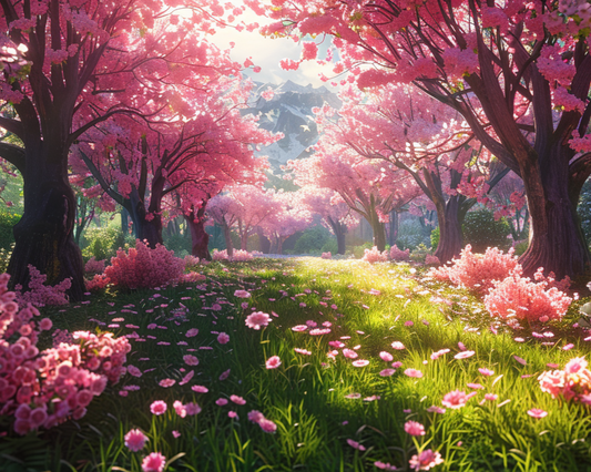 Pink Flower Trees Meadow Diamond Art Kit