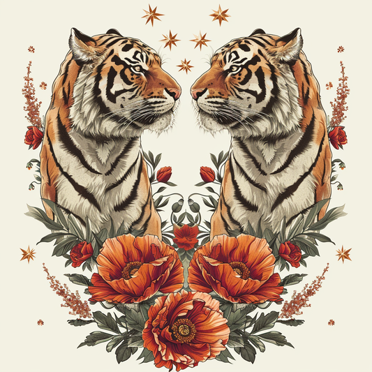 Double Tiger And Flowers Diamond Art Kit