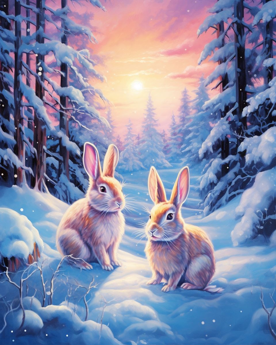 Two Rabbits Snowy Forest Diamond Art Kit