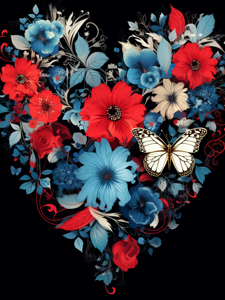 White Butterfly Blue Flowers Diamond Art Kit
