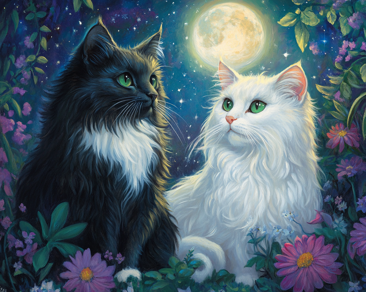 Two Fluffy Cats Moonlight Diamond Art Kit