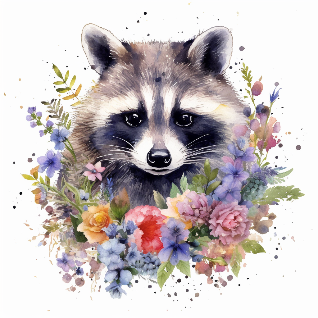 Raccoon In Flowers Diamond Art Kit