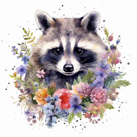 Raccoon In Flowers Diamond Art Kit